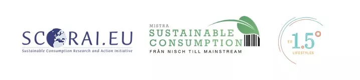 Logos of Scorai Europe, Mistra Sustainable Consumption and EU 1.5° lifestyles. Graphic.