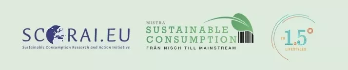 Logos of Scorai Europe, Mistra Sustainable Consumption and EU 1.5° Lifestyles. Graphic.